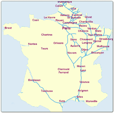 Kaart Franse vaarwegen